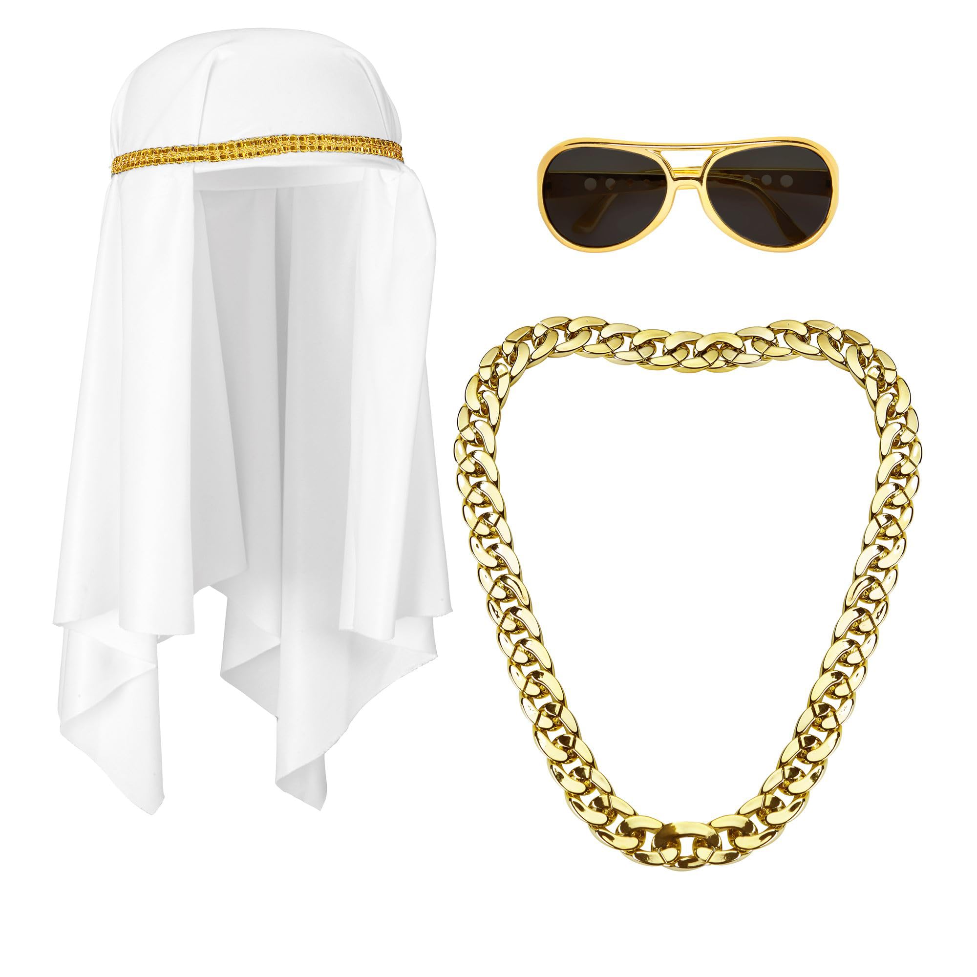 Widmann 68545 - Arabic Sheikh Costume Set, Headscarf, Chain, Glasses, Arabian, Sultan, Theme Party, Carnival