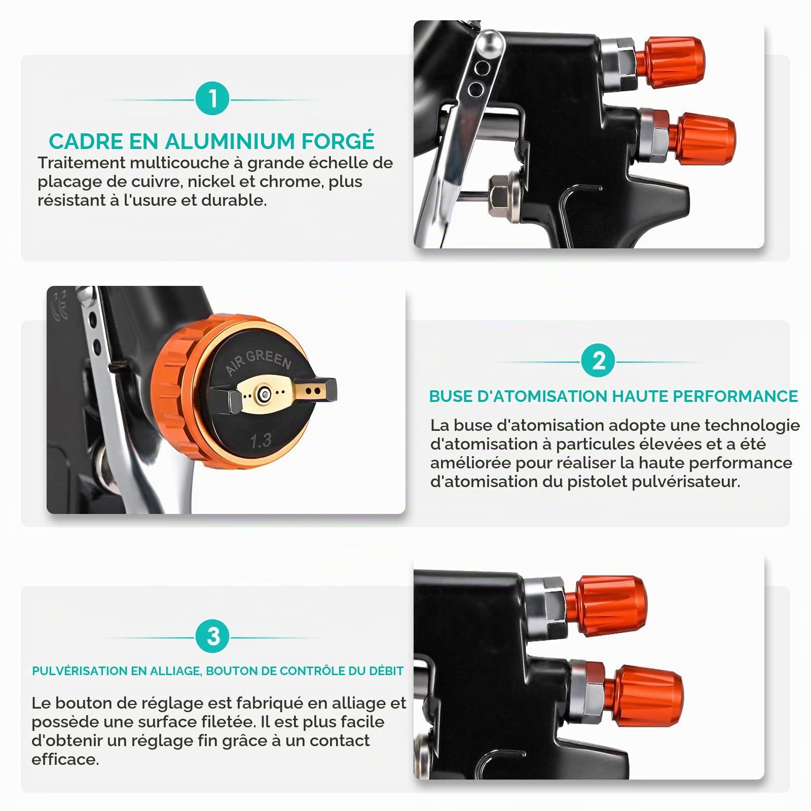 Pistolet de Pulvérisation à Alimentation par Gravité HVLP Pistolet à Peinture Pneumatique Buse de 1,3 mm 600CC Coupe de Mélange de Peinture Aérographe