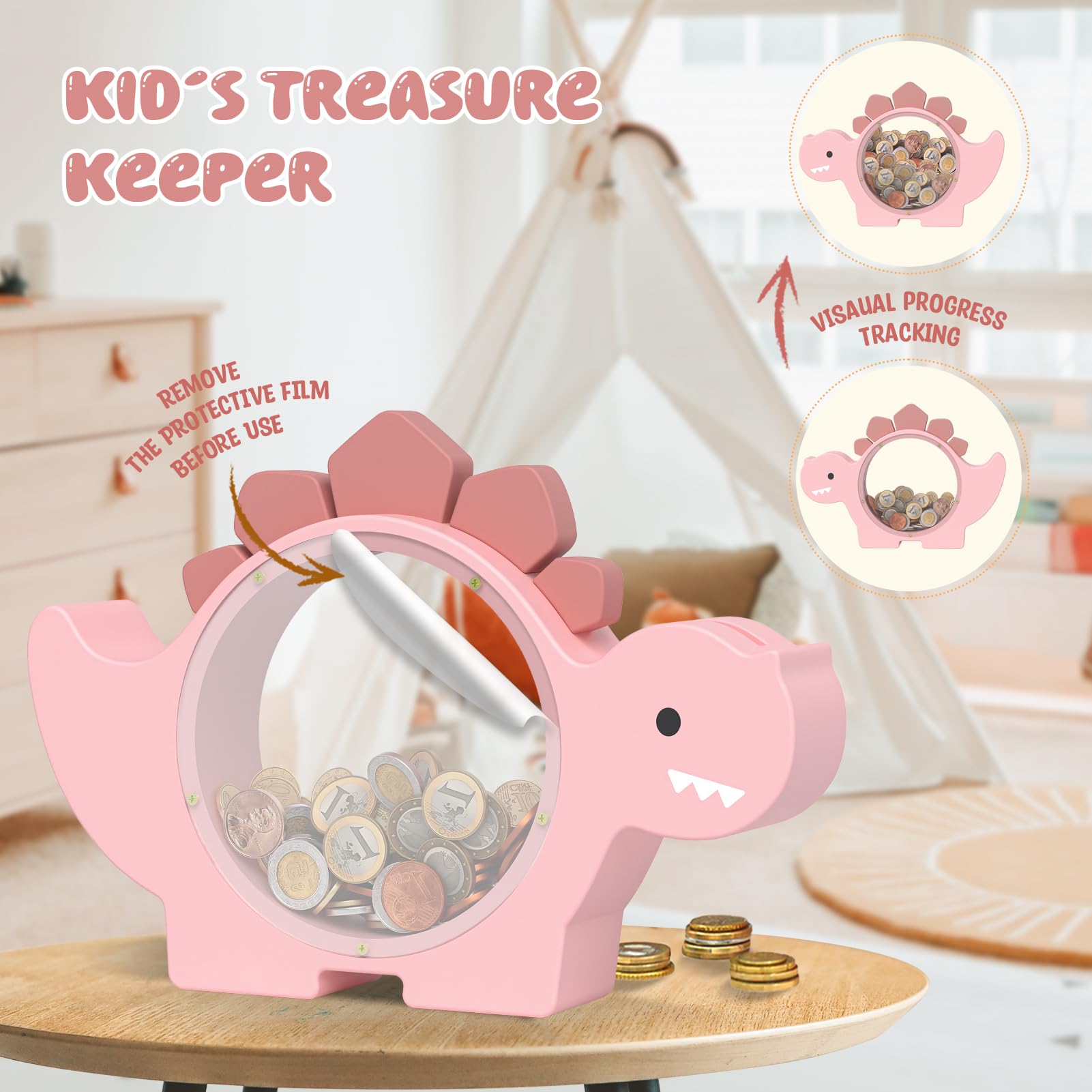 Summidate Salvadanaio in Legno a Forma di Dinosauro per Bambini Maschi, Grazioso Salvadanaio in Legno Dino per Bambini Piccoli, Barattolo Creativo per Risparmiare Monete, Regalo Personalizzato per