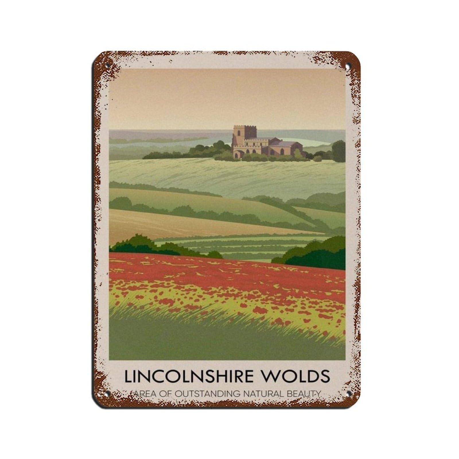 Lxwnze 30L X 40W Cm Lincolnshire Wolds Aonb Travel Poster Tin Sign Vintage Metal Pub Club Cafe Bar Home Wall Art Decoration Poster Retro 12X16inch(30X40cm)