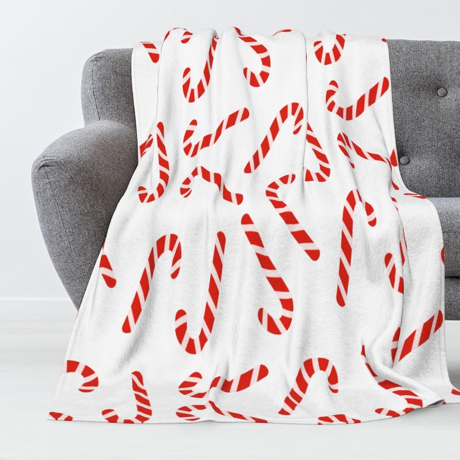 JOOCAR Christmas Candy Cane Throw Blanket Soft and Warm Holiday Throw Blanket for Picnic Camping Travel Lightweight Fuzzy Cozy Blankets for Living Room Sofa Couch Bed 40"x50" - Image 2