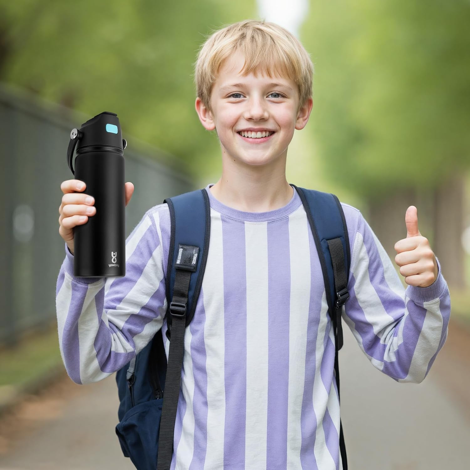 18 oz Insulated Water Bottle with Straw Lid, Stainless Steel Leakproof Water Bottles, One Press Quick Open & Easy Carry Handle, Double Wall Vacuum Cup for Sports, Travel, School, Black - Image 3