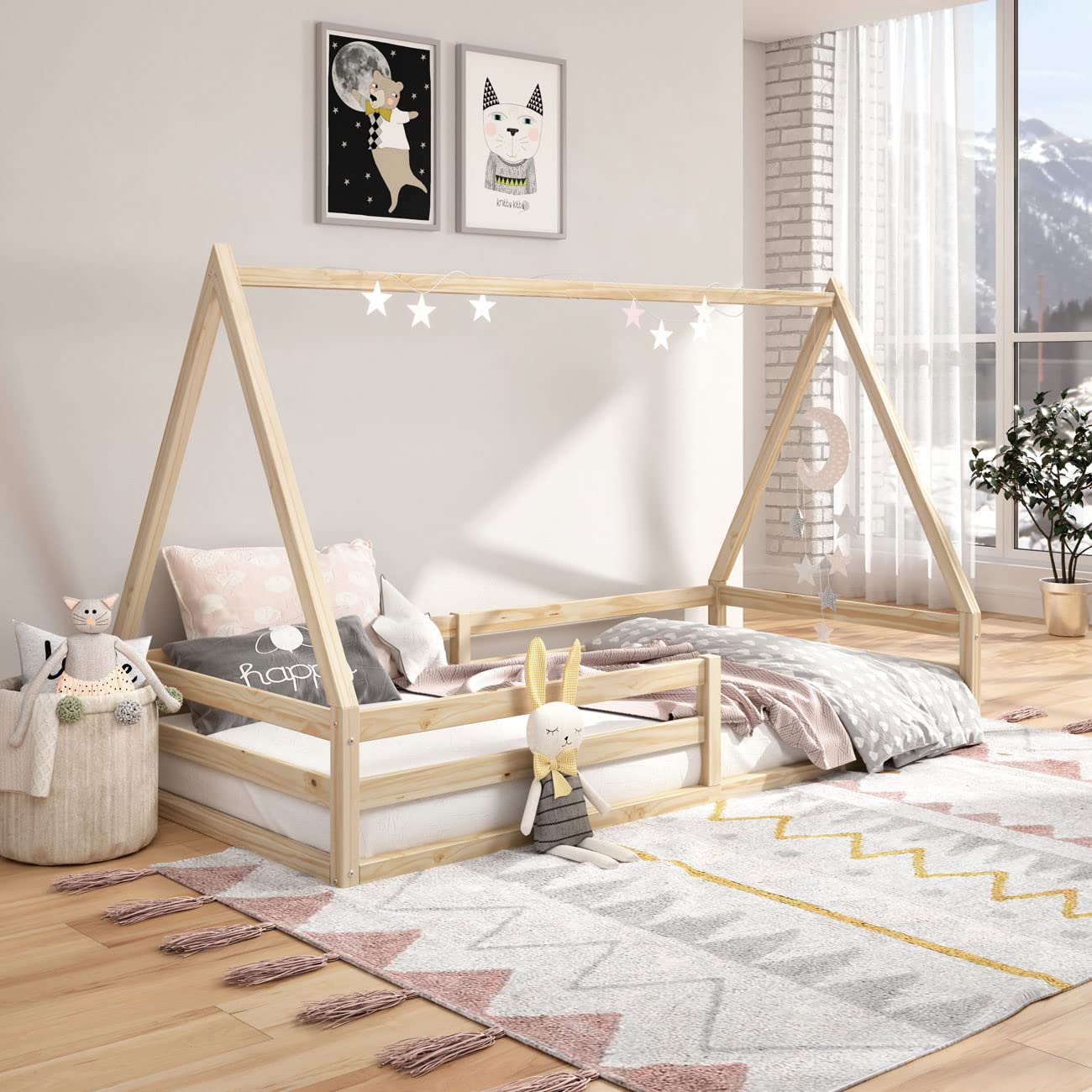 IDIMEX Lit cabane SILA 90x190 cm, lit Simple Enfant 1 Place Type Montessori, en pin Massif Finition Naturelle