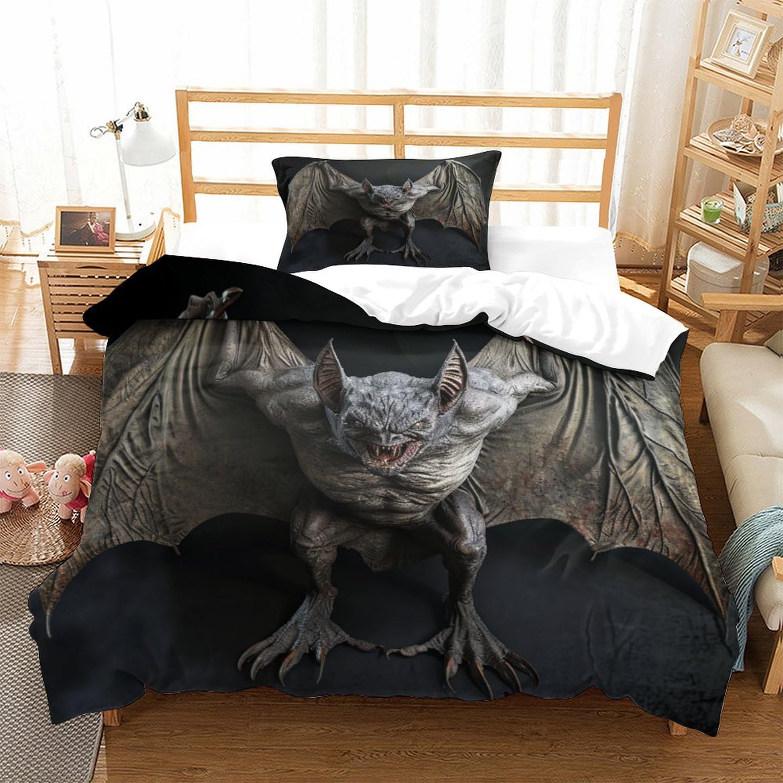 P1S9U7W5Y 3D Printed gothic monster Duvet Cover set 3pcs Microfiber dark creature Bedding Set Single