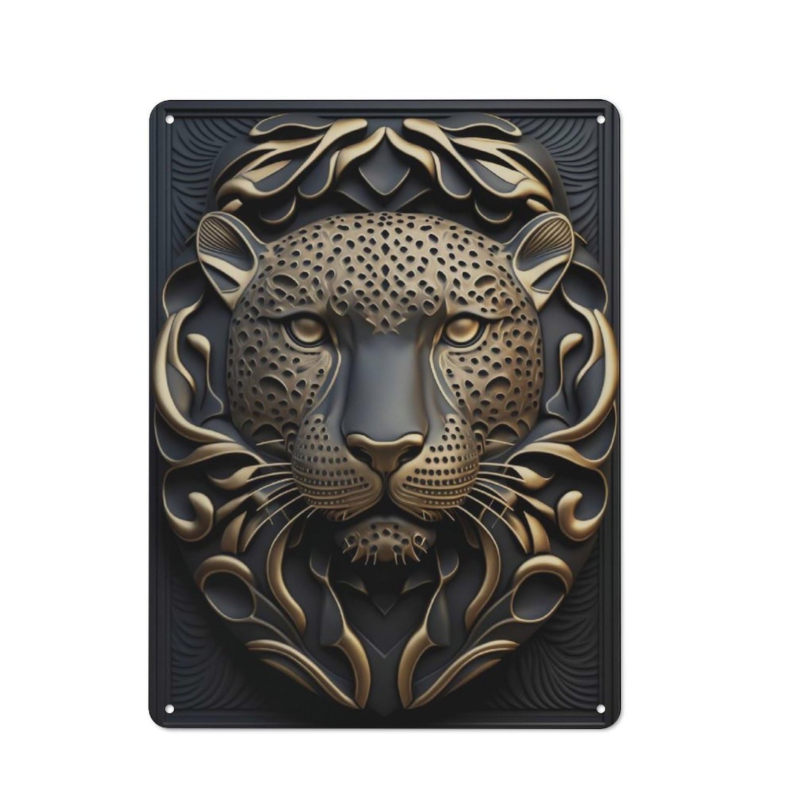 Junmoney Style-24 Tin Wall Plaque 40X30cm With Jaguar Gold Relief Deco For Hobby Room Or Studio, For Themed Interiors In Hobby Rooms And Studios