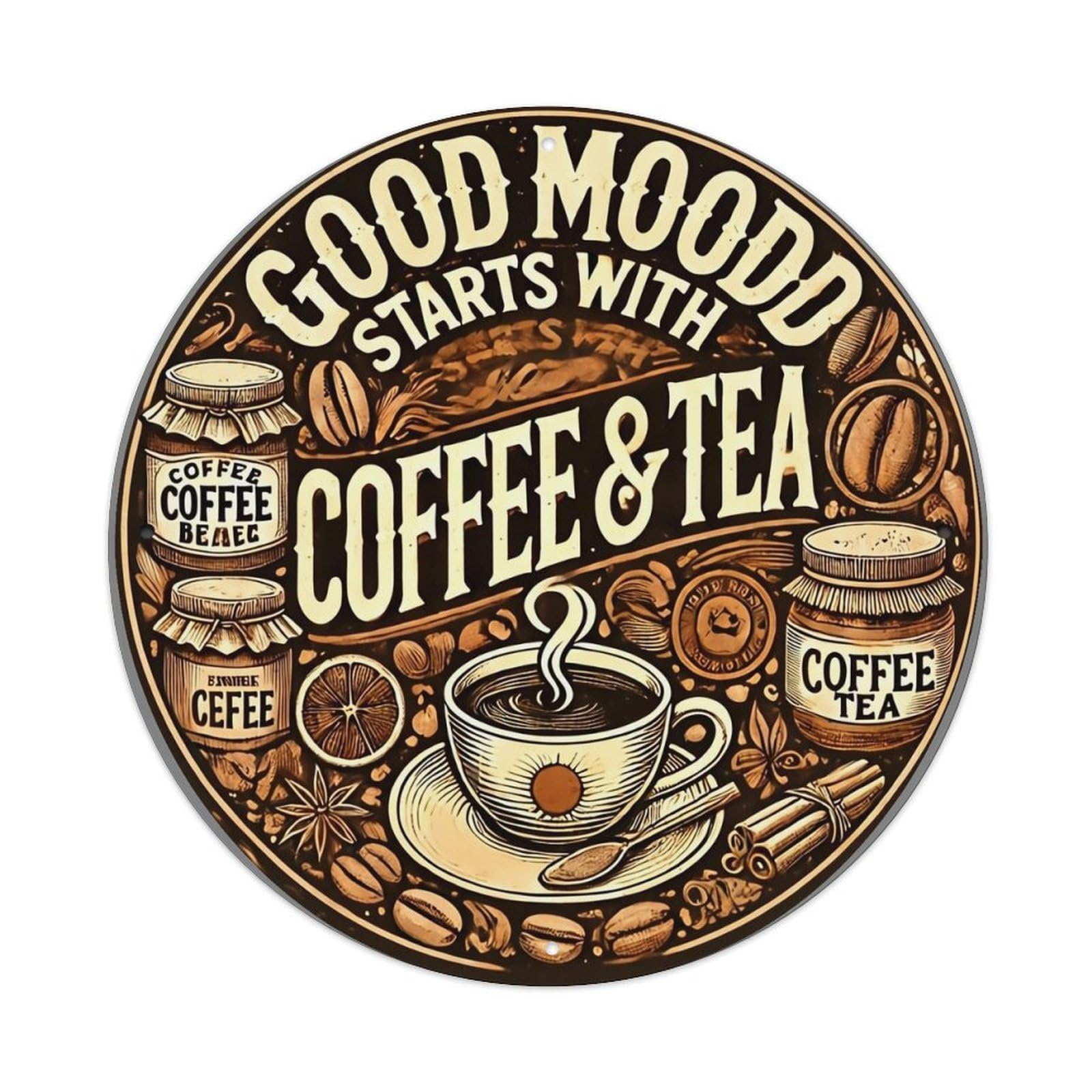 Coffee Tea Beans Cup Jar Tin Sign Metal Poster Vintage Metal Signs for Home Man Cave Bar Cafe Kitchen laundry room Wall Decorations Gift 8x8Inch