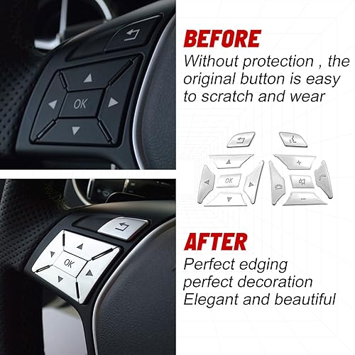 Miniatura 5 de Xotic Tech - Cubierta de botón de control lateral del conductor compatible con Mercedes Benz E C G GL GLA CLA CLS GLK SLK Class (plateado)