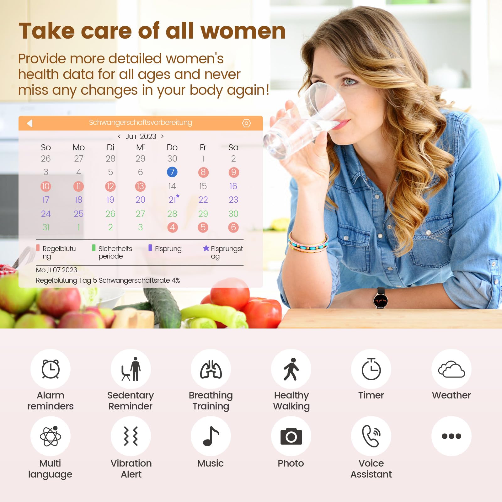 SLOKSFil 2024 Smartwatch Donna, Fitness Tracker con Contapassi, Sonno, Cardiofrequenzimetro, 1.39'' Orologio Smartwatch con Funzione Telefono, IP68 Smart watch Donna per Android & iOS
