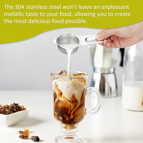 Vista 14 de 1/8 taza (1.0 fl oz 1 oz 30 cc) taza medidora de acero inoxidable, taza medidora de metal para cocinar y hornear (negro)