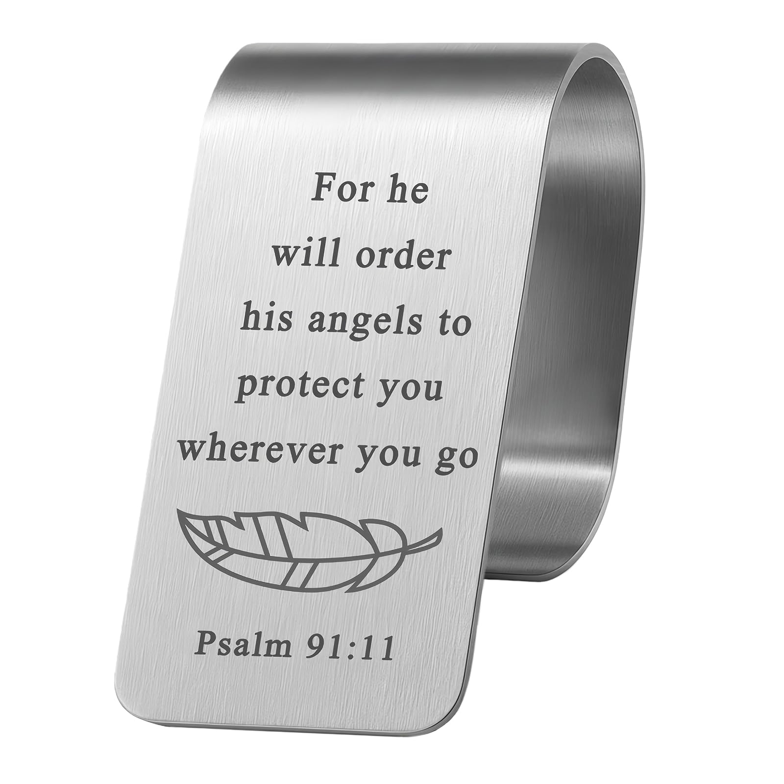 Drive Safe Engraved Stainless Steel Car Visor Clip, for He Will Order His Angels to Protect You Wherever You Go Sun Visor Clip Car Accessories for Women Men