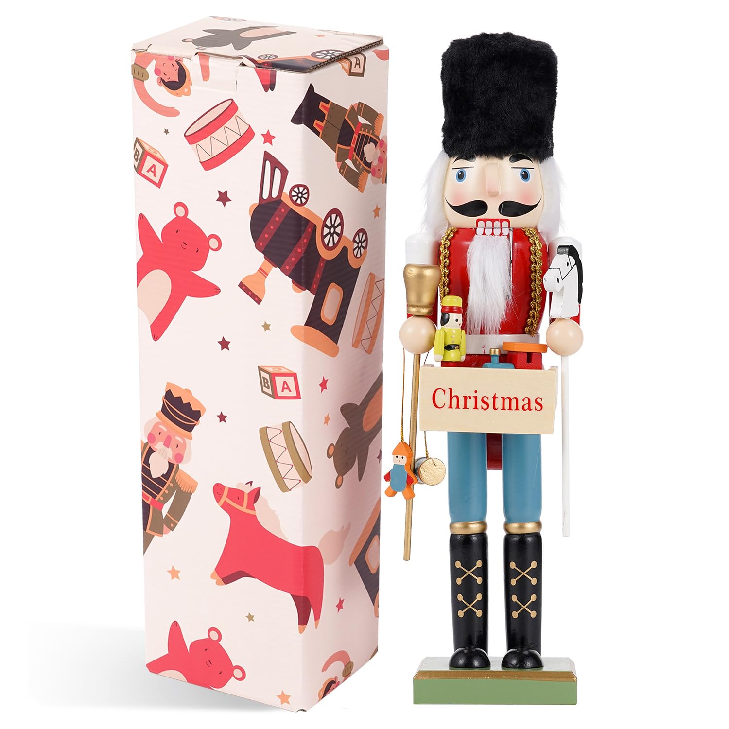 COMBIUBIIU Christmas Decorations Nutcracker Soldiers,15 inch Wooden Traditional Nutcracker Figures,Festive Collectible Ornament Gift for Thanksgiving Christmas Decor(Festive Sign)