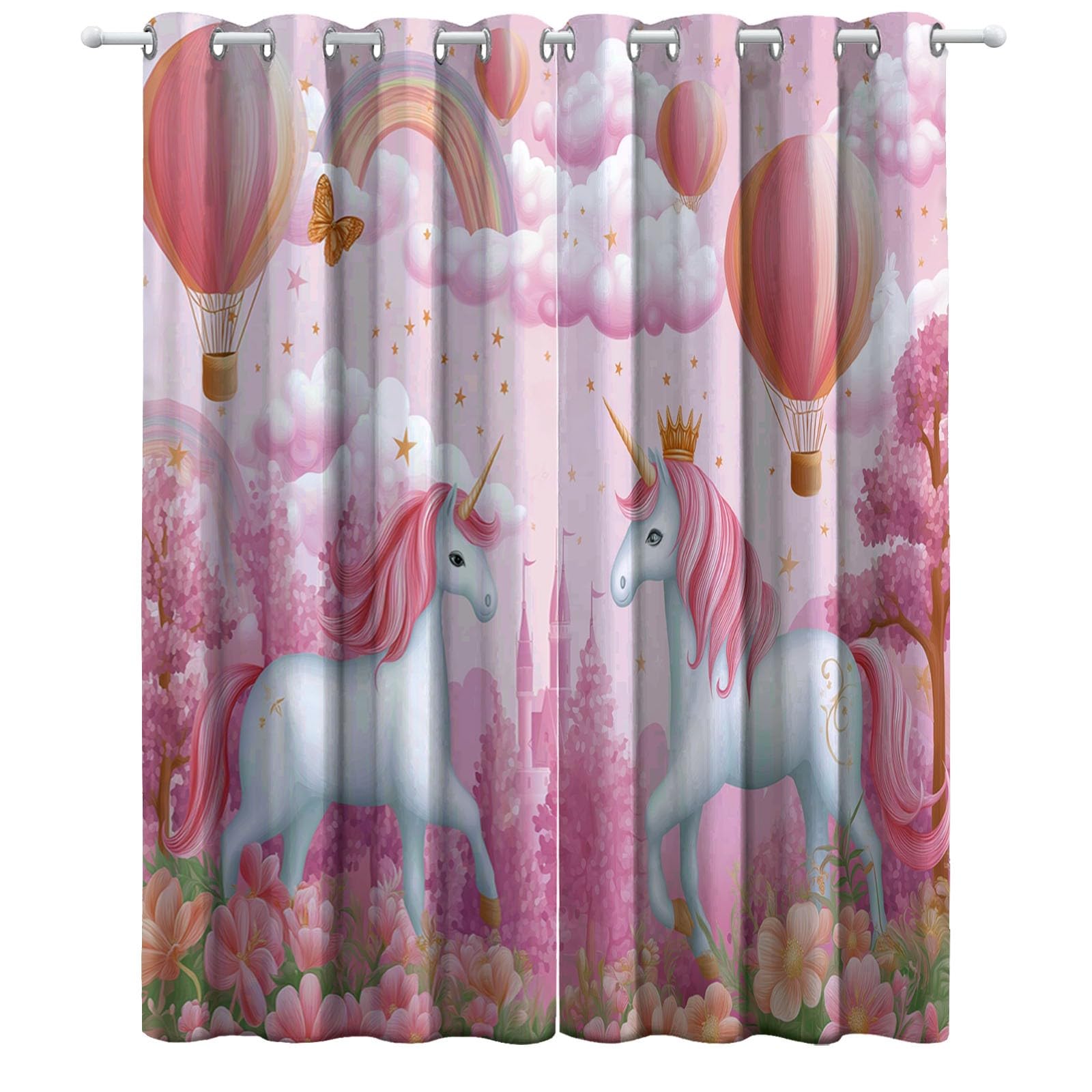 Générique Rideaux occultants Dessin Animé Licorne Château - 2 Panneaux à Isolation thermiquement - Rideaux de fenêtreLicorne pour Chambre à Coucher Salon 110 x 215 cm