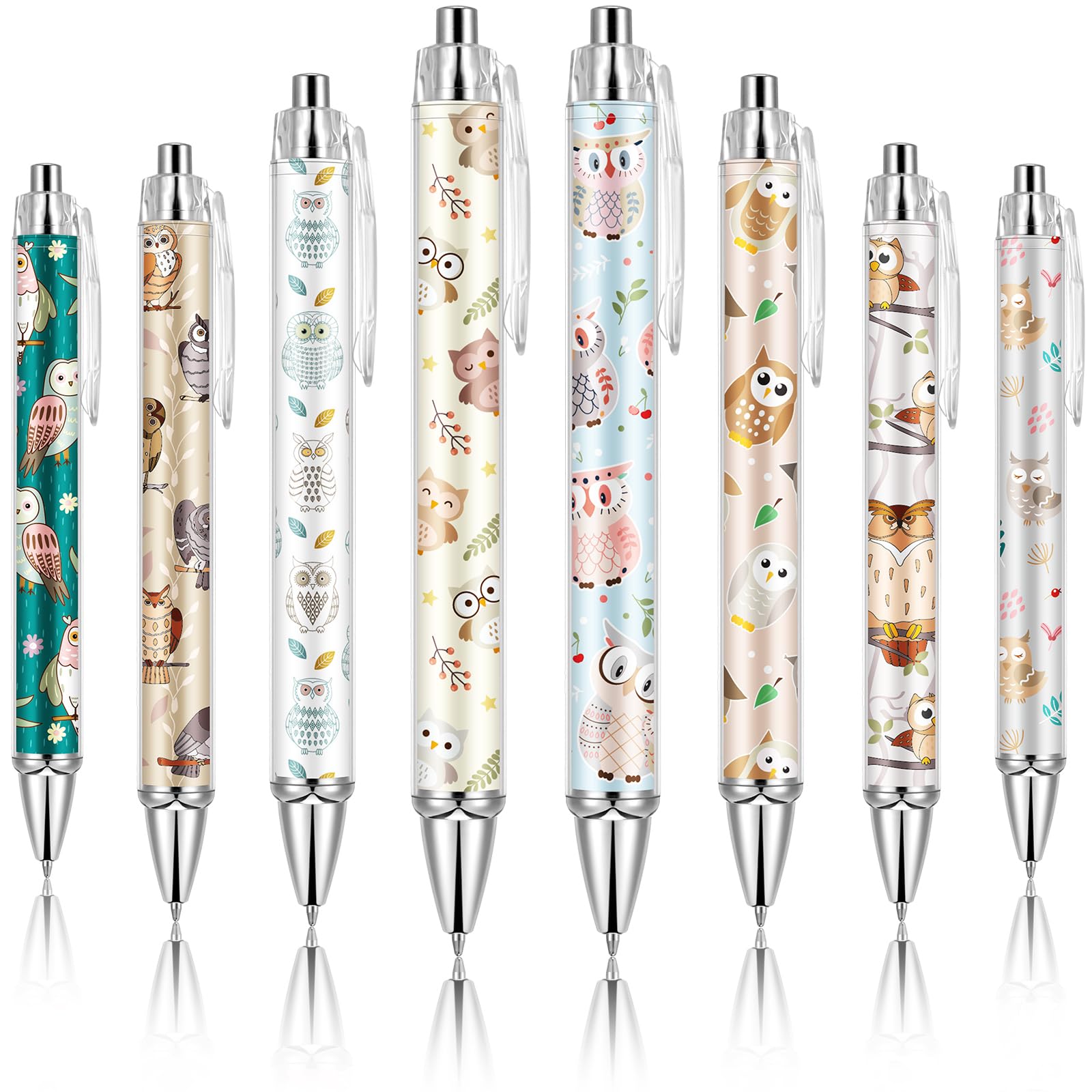 Ireer 8 Pcs Ballpoint Pens for Women 1.00 mm Cute Black Ink Fancy Pens Fine Point Smooth Writing for Journaling Aesthetic Office Supplies(Owl)