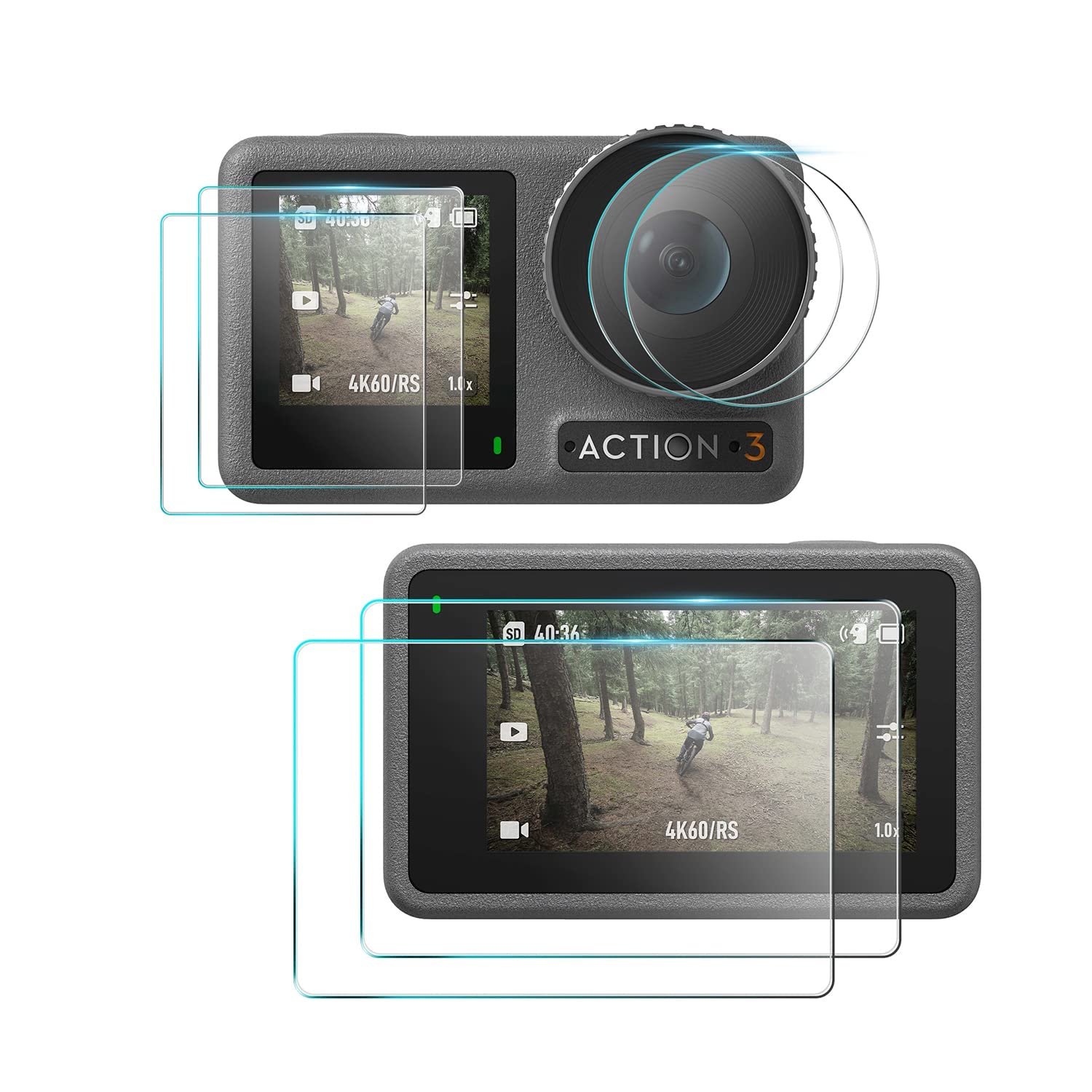 6 PCS Osmo Action 3 Lens Screen Protector compatible with DJI Osmo Action 3 Camera/Dual-Screen Tempered Glass Cover 0.3mm 9H Hardness Ultra-Clear Anti-Scrach Anti-Fingerprint Anti-Bubble