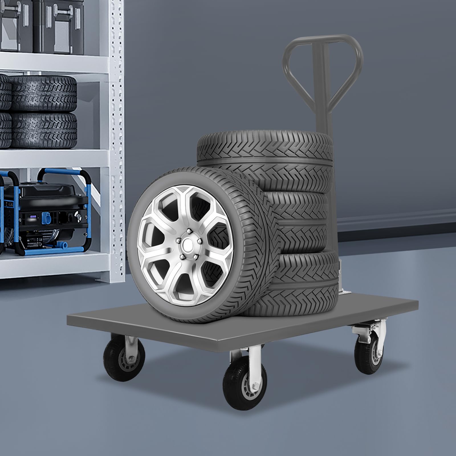 CNCEST Industrial Flat Dolly Cart, 36 * 24 * 42.6inch Heavy Duty Cart, 360 ° Rotatable Handle Platform Truck Push Cart Dolly Moving Flatbed Hand Truck with Wheels