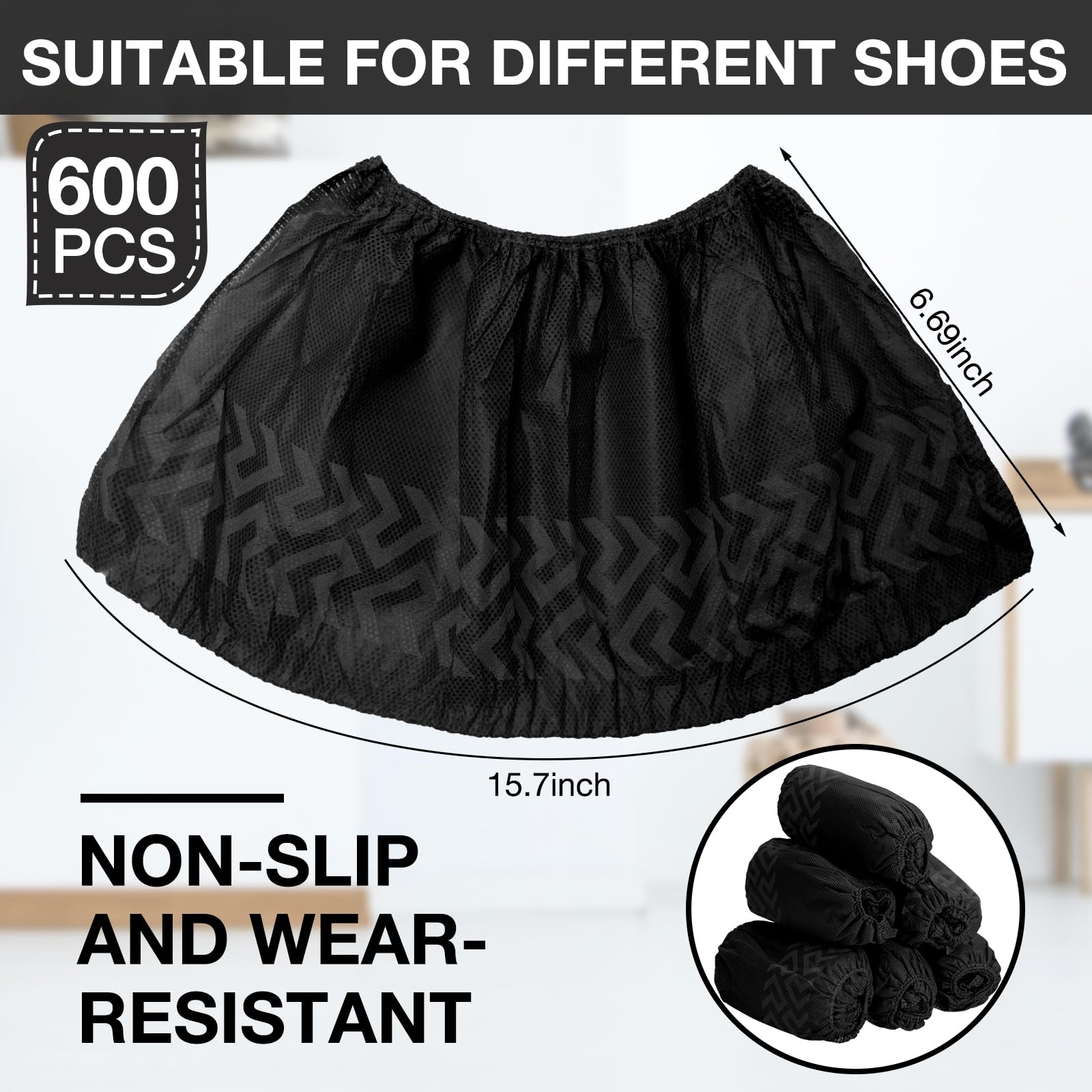 Paquete de 600 fundas desechables para zapatos de botas, antideslizantes, gruesas, extra para zapatos, fundas duraderas para hombres y mujeres (negro)