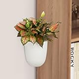 ORIMERC 2 Pack Corner Wall Mounted Hanging Planter Vertical Self Watering Triangle Plastic Flower Pot Decorative Modern Plant Container Holder Indoor Outdoor Home Office Kitchen Herbs Succulent White