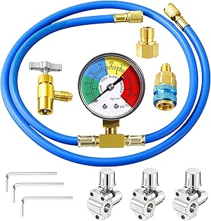 Mudder R134A AC Refrigerant Recharge Hose Kit with Gauge, 59" Charging Hose, 1/2" Female Puncture Can Tap, Self-Sealing Adapter, 3 BPV-31 Piercing Valves, Quick Coupler for Car Home AC(Blue,Vibrant)