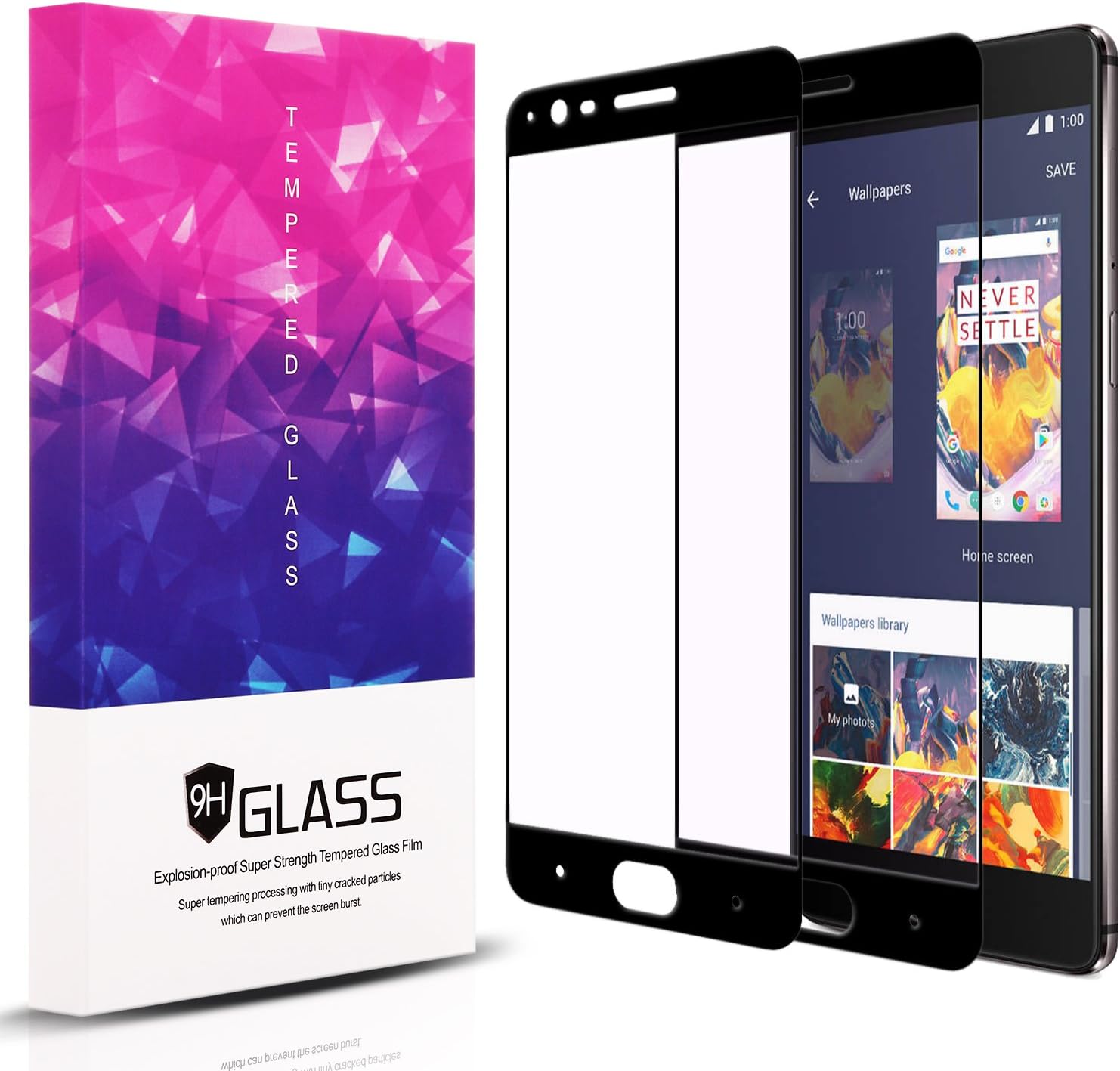 [2 Packs +1 Camera Lens Film] OnePlus 3 / OnePlus 3T Screen Protector,Topnow 2.5D Full Coverage 9H Hardness Tempered Glass Screen Protector Film for OnePlus 3 / 3T - Black