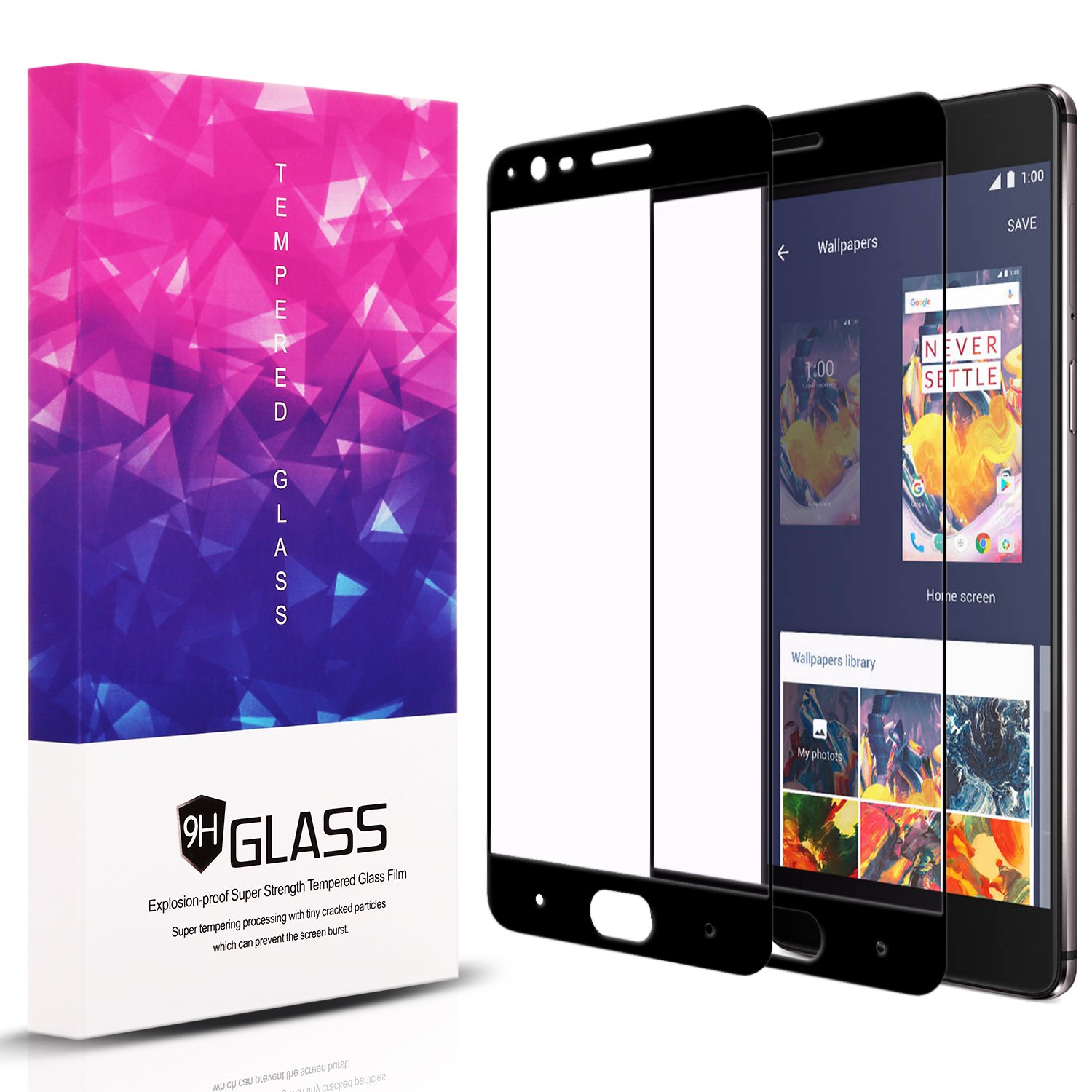 [2 Packs +1 Camera Lens Film] OnePlus 3 / OnePlus 3T Screen Protector,Topnow 2.5D Full Coverage 9H Hardness Tempered Glass Screen Protector Film for OnePlus 3 / 3T - Black