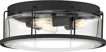 Quoizel Ludlow 3-Light Earth Black Flush Mount Ceiling Light with Clear Beveled Glass, Modern Industrial Ceiling Light for Hallway, Foyer, Bathroom, or Bedroom