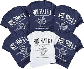 Sun Sand and a Drink in My Hand, Ring on My Hand, Beach Bachelorette Party Shirts, Custom Name Location Bridesmaid Proposal Shirts Gifts for Bride, Bridesmaids, Personalized Bachelorette Party Shirt