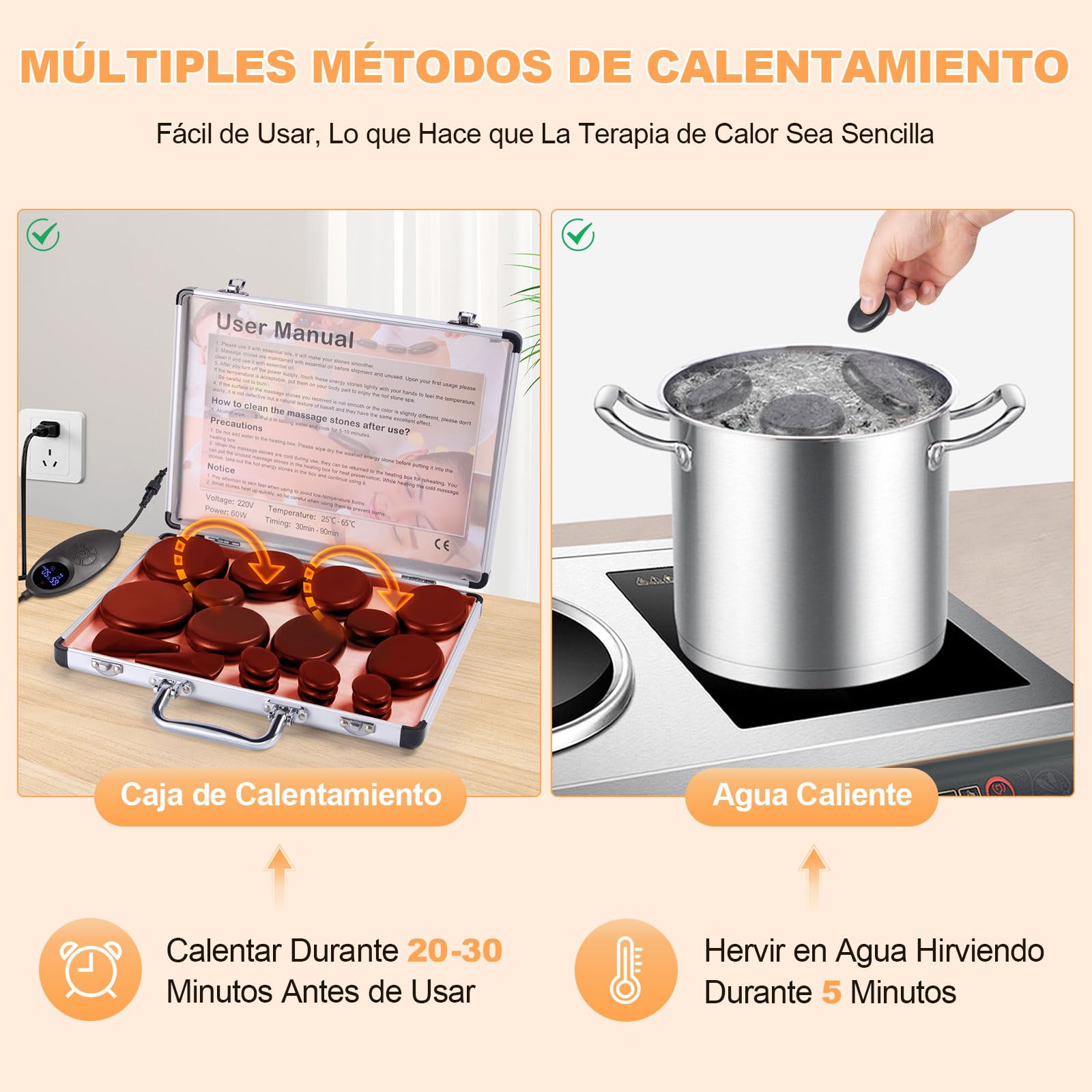21 Piezas Calentador Piedras Calientes con Control de Temperatura,Kit Piedras Calientes Hot Stones Massager de Basalto para Masaje de Cuerpo Completo Spa Relajación (21 Piezas)