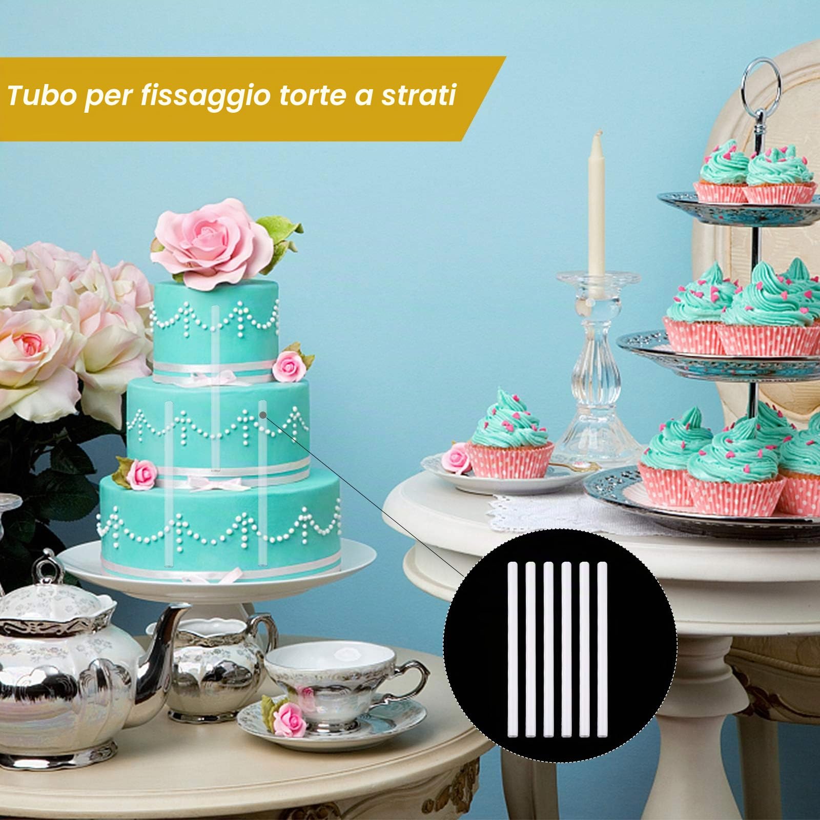 50 pezzi perni per torta bianchi, aste di supporto per torta, supporti per torta in plastica da 0,4 pollici di diametro per torta per costruzione di torte a più livelli e supporto per impilamento
