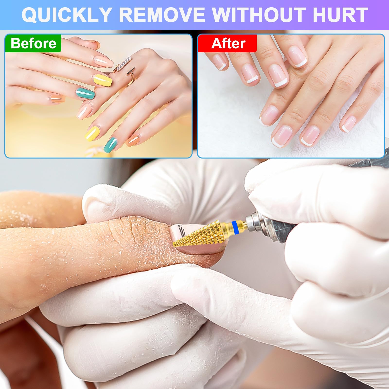 CGBE Fresas Torno para Uñas, 5 Piezas Brocas para Uñas Oro Profesional para Quitar Gel Acrílico Cutícula, 3/32 Pulgadas Broca Manicura Carburo de Tungsteno para Preparación de Uñas, Juego-B