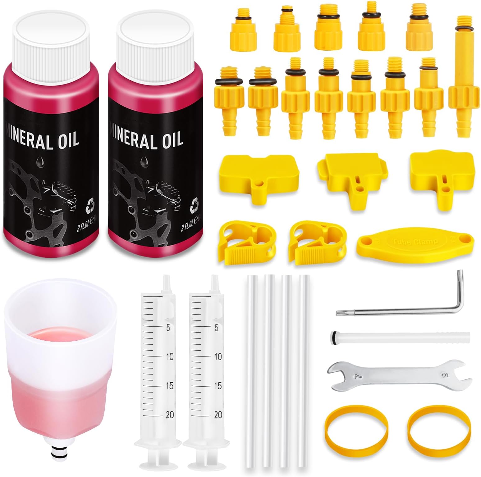 Brake Bleed Kit for Shimano,TEKTRO,MAGURA Hydraulic Disc Brakes,Including 120 ML Mineral Brake Fluid,Transparent Funnel.