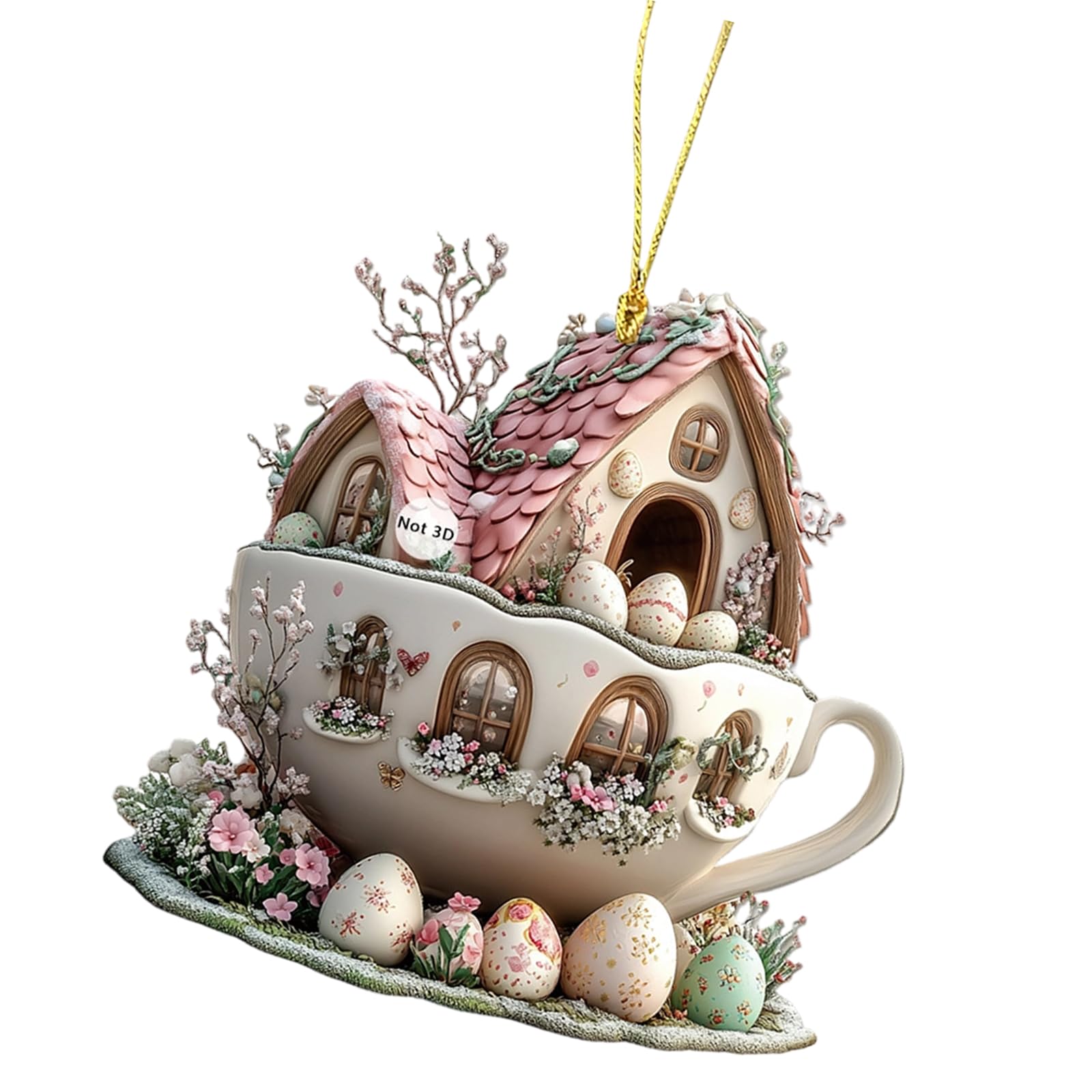 Linvimia Easter Charm with Rabbits and Coffee Cup Designs for Car Mirrored or Backpack Hanging Ornament Party Supplies