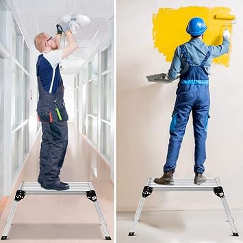 ERGOMASTER Foldable Ladders Aluminum Slim-Fold Work Platform Portable with Max 330 lbs Load Capacity Silver