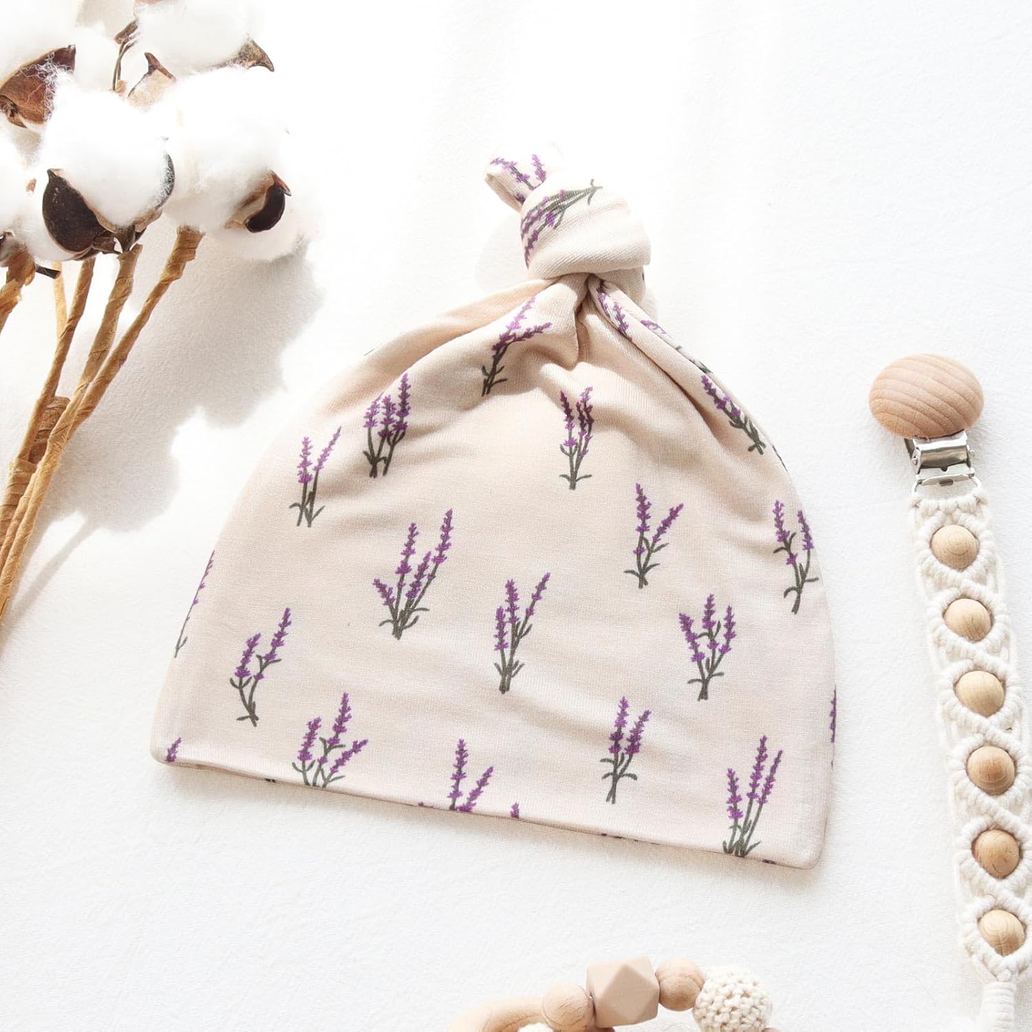 LifeTree Muslin Swaddle Blankets, Muslin Baby Boy Swaddle Blanket, Headband and Hat Set with Birth Announcement Card, Newborn Unisex Receiving Organic Cotton Blankets, Lavender Pattern - Image 7