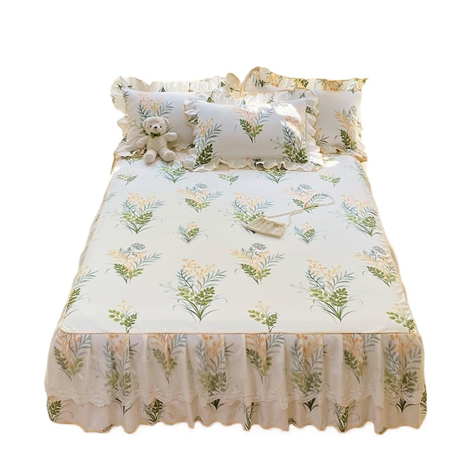 Ruffled Bed Skirt 1pc Bed Skirt Floral Style Bedspread Ruffles Cover Single/Queen/King Size Mattress Protector (No Pillowcase)(Color-01,King 180x200cm 1pc)