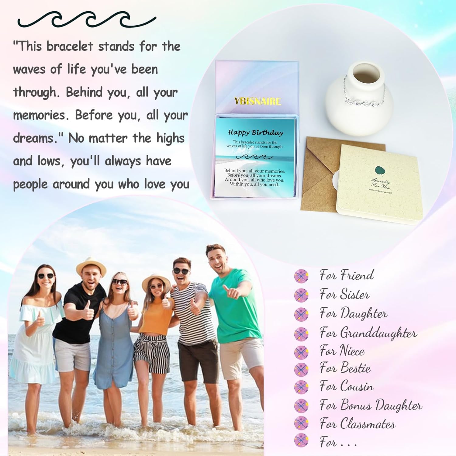 Gifts for Women, Cool Waves Bracelet Christmas Birthday Gift for Happy Birthday 21st, 30th, 40th, 50th, 60th Birthday Gift Ideas for Women Ladies Bestie Friend Sister Mom Daughter Wife Grandma - Image 5