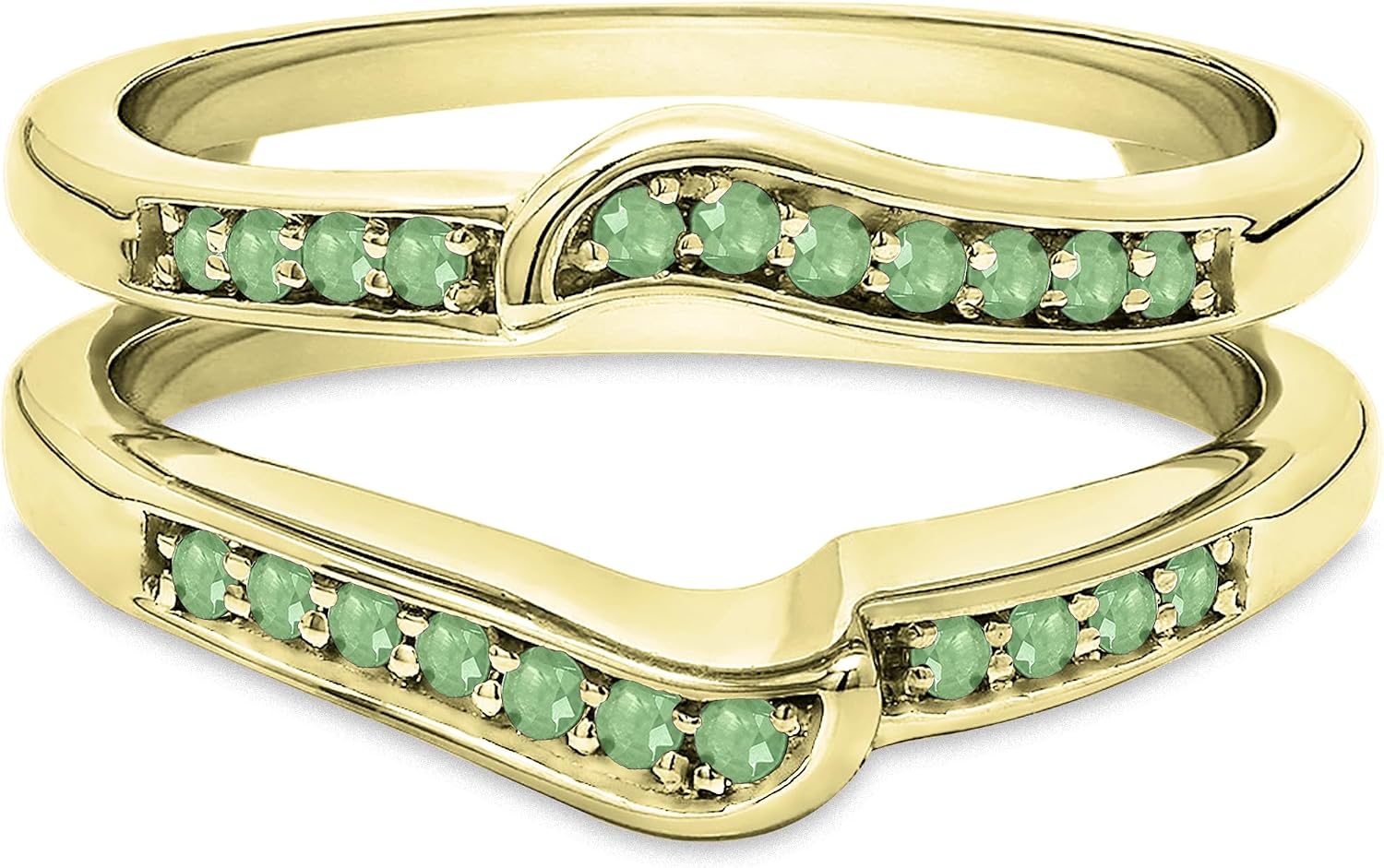 Round Cut Peridot Wedding Enhancer Guard for Women, 14K Gold Plated Silver August Birthstone Peridot Contour Curve Wrap Guard Ring