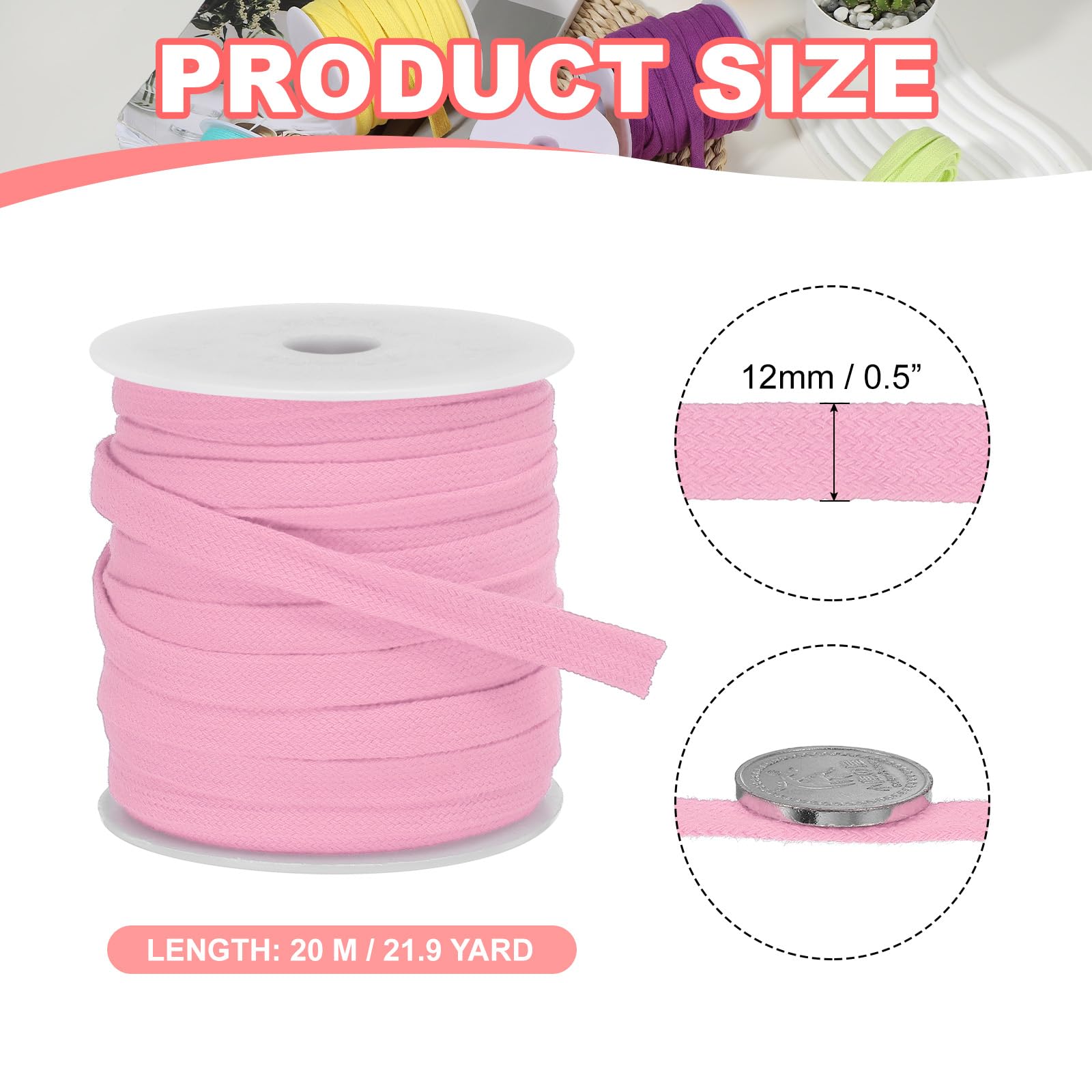PATIKIL Flat Drawstring Cord 12mm x 22 Yd - Image 2