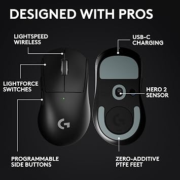 Logitech G PRO X Superlight 2 DEX Wireless Gaming Mouse - Black | 60g, Right-Handed Ergo Shape,lt;8 kHz Polling, 44K DPI, PowerPlay Wireless Charging Supported, USB-C, 5 Buttons, For PC/Mac