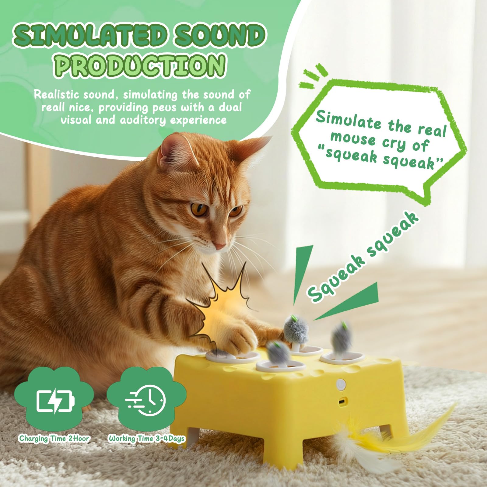 2-en-1 Giocattolo Interattivo per Gatti con 3 Modalità, Ricaricabile Giocattolo per Gatti Elettrico, Esercizio Automatico con Piuma, Giocattoli per Gatti, Regalo per Gatti