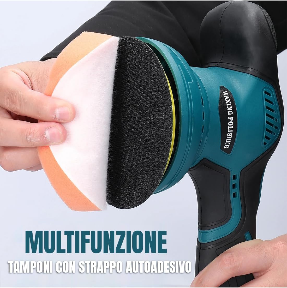 Lucidatrice per Auto a Batteria 24V 380W – Lucidatrice Rotorbitale Professionale con 2 Batterie, 8 Velocità, Kit Completo con Tamponi per Lucidatura, Levigatura e Ceratura