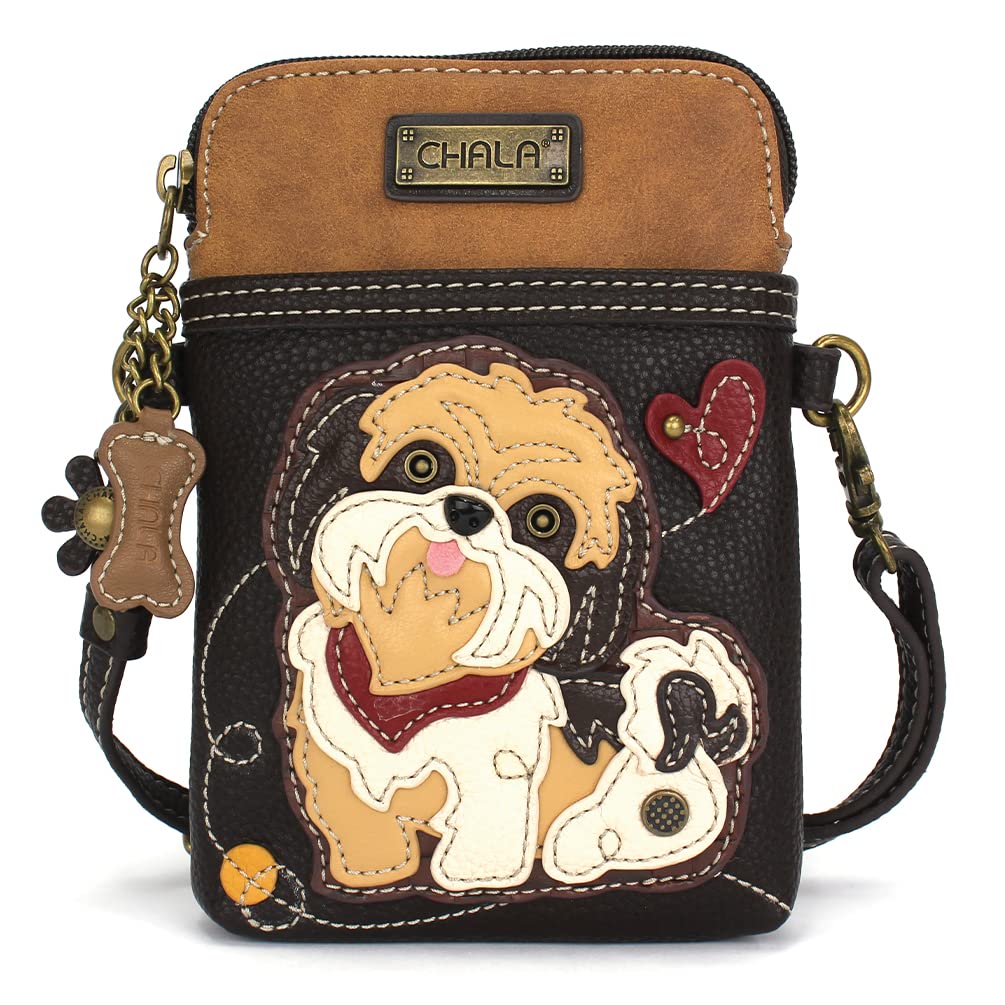 CHALA Dog Collection Cell Phone Crossbody Purse-Women PU Leather/Canvas Multicolor Handbag with Adjustable Strap