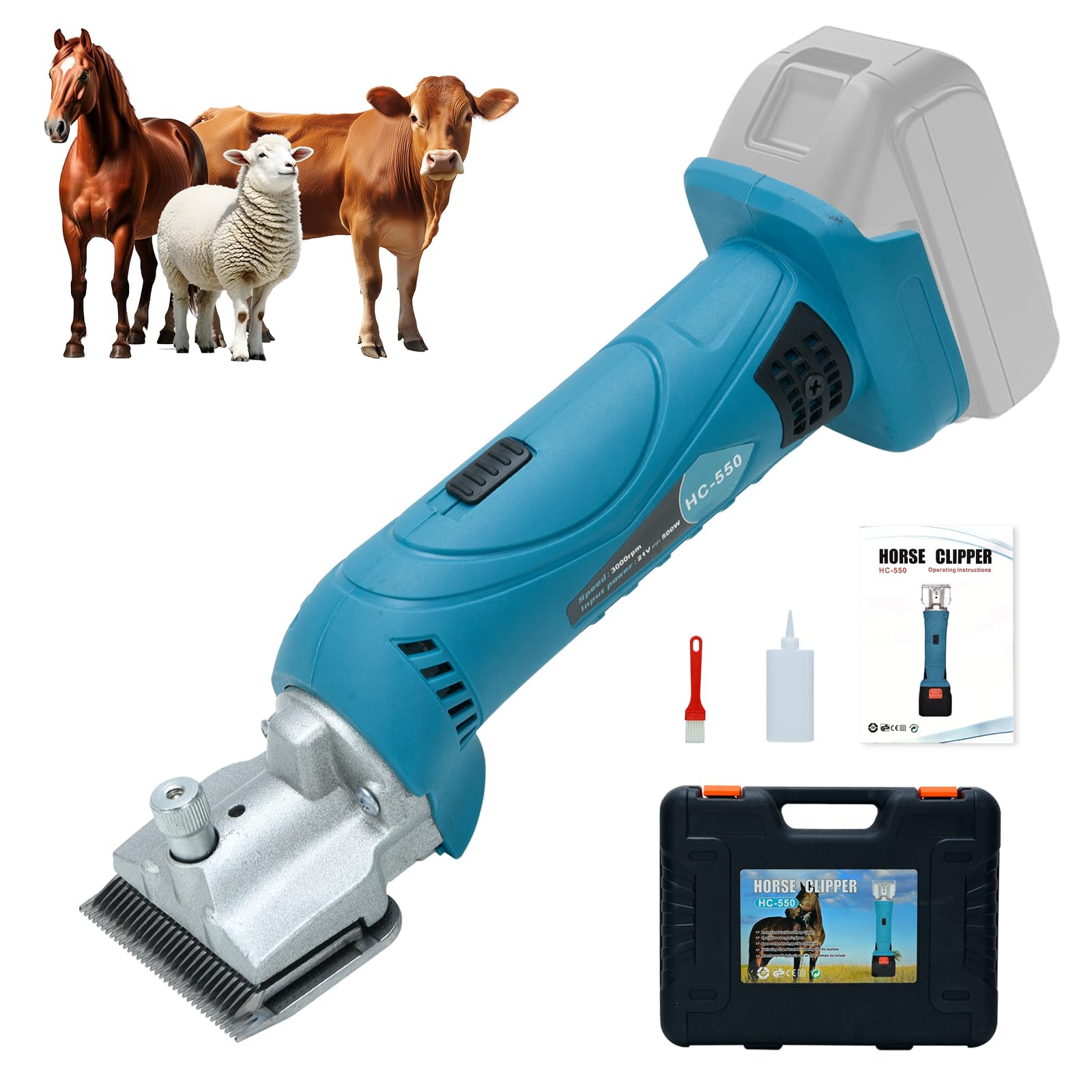 Tijeras para caballos y ovejas, compatibles con batería Makita de 18 V, motor de 2500 RPM/min, 6 velocidades, 35 mm, profesional, para todo el vello corporal (sin batería)