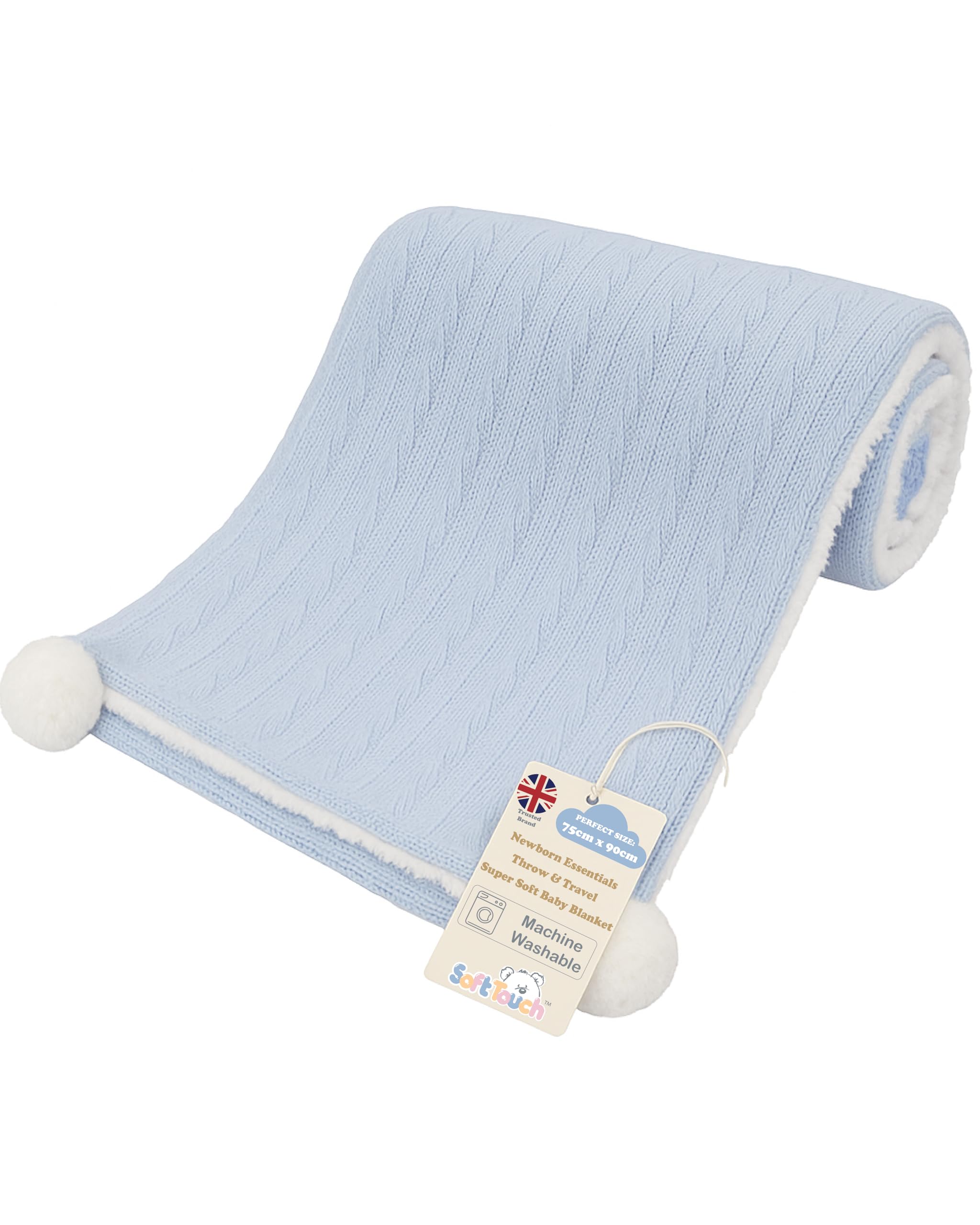 Soft Touch Newborn Essentials Cable Knit Baby Blanket with Sherpa Lining - Super Soft, Cosy, and Warm Blanket for Infants, Perfect for Swaddling and Cuddling