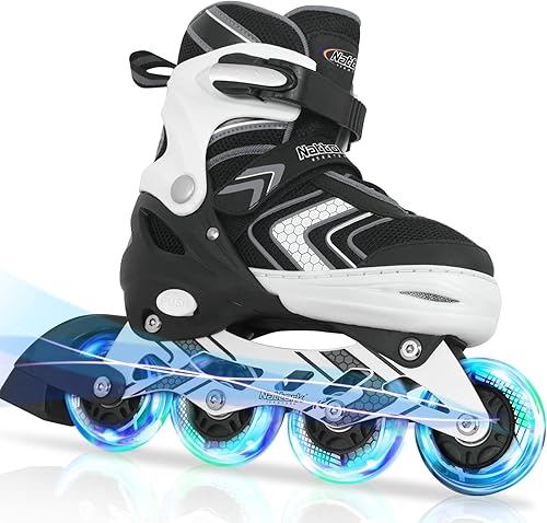 Miniatura 10 de Nattork Patines en línea ajustables para niñas y niños con ruedas completamente iluminadas, patines en línea para principiantes para niños y jóvenes