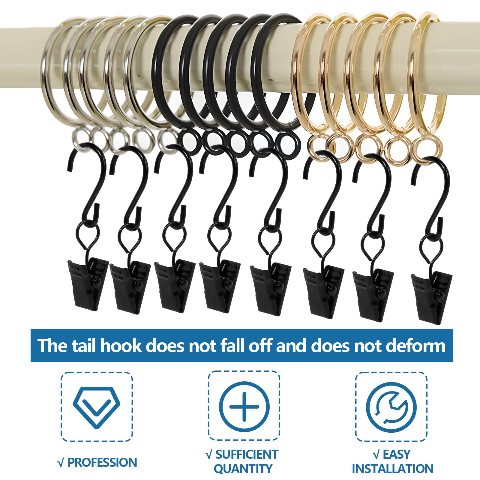 36 Pcs Metal Curtain Clips With S Hooks - Stainless Steel Hangers For Lights, Tents, Photos, Crafts