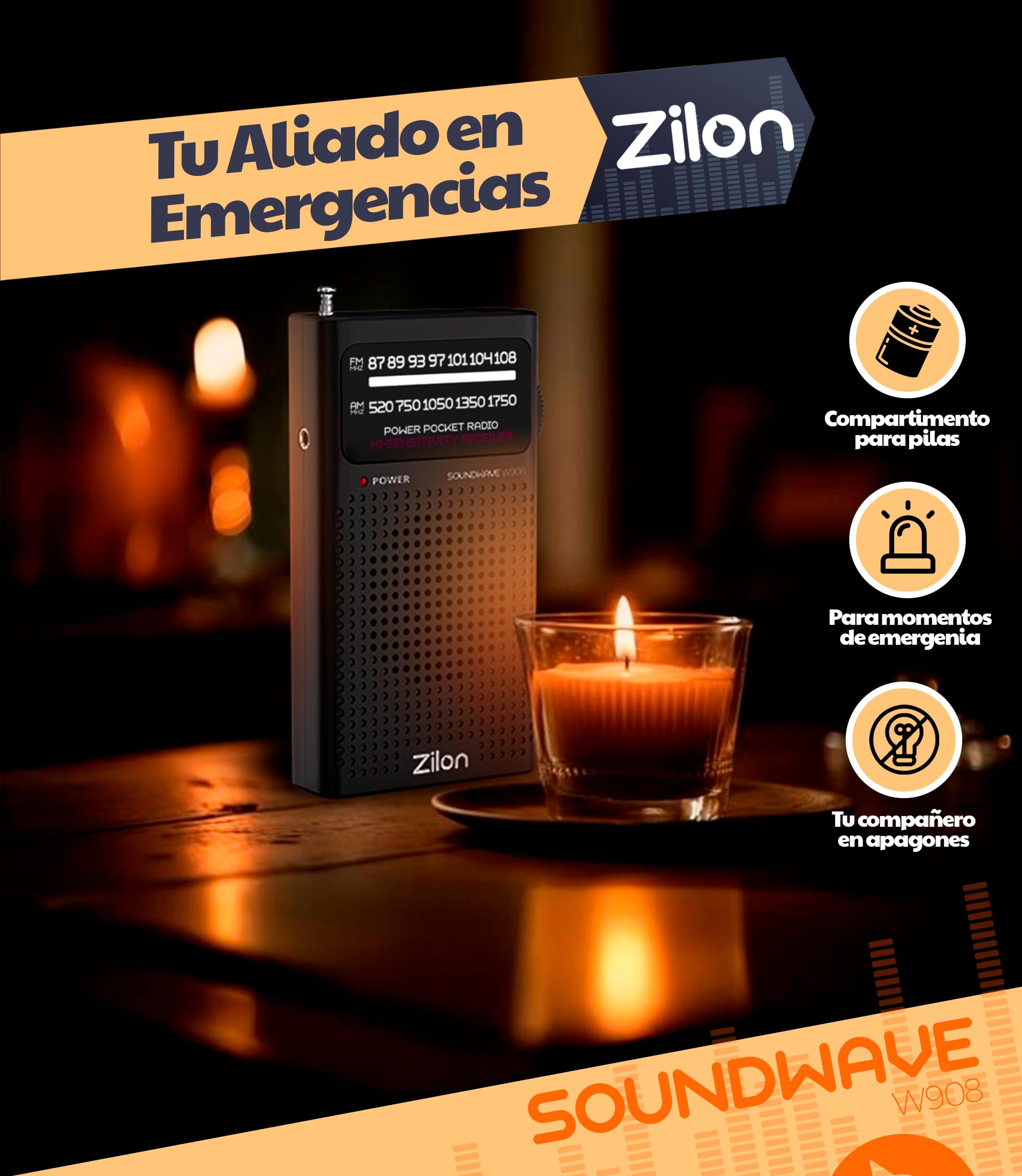 Radio Portable ZILON Double Alimentation (USB-C/Piles AAA) - FM/AM, Lampe Torche, Antenne Télescopique - Pour Urgences, Camping