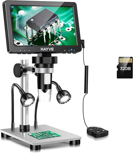 7" LCD Digital Microscope, 1200X Magnification for Coin PCB Circuit Repair Soldering, 12MP Camera Sensor Coin Microscope32GB TF CardWired Remote, 10 LED Light, Compatible with Windows/Mac OS