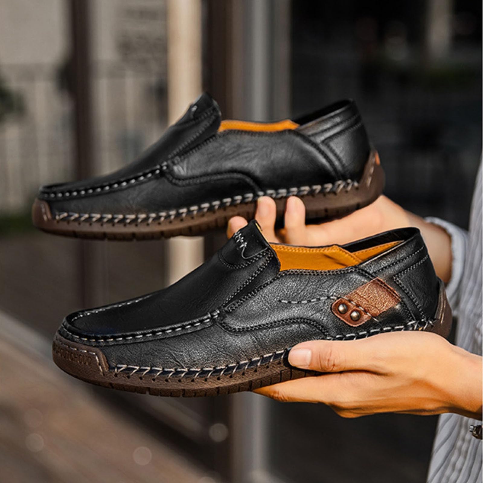 Handgefertigte Herren-Slipper aus echtem Leder, zum Autofahren, hohl, lässig, Schlupfschuhe, Mokassins, Schuhe