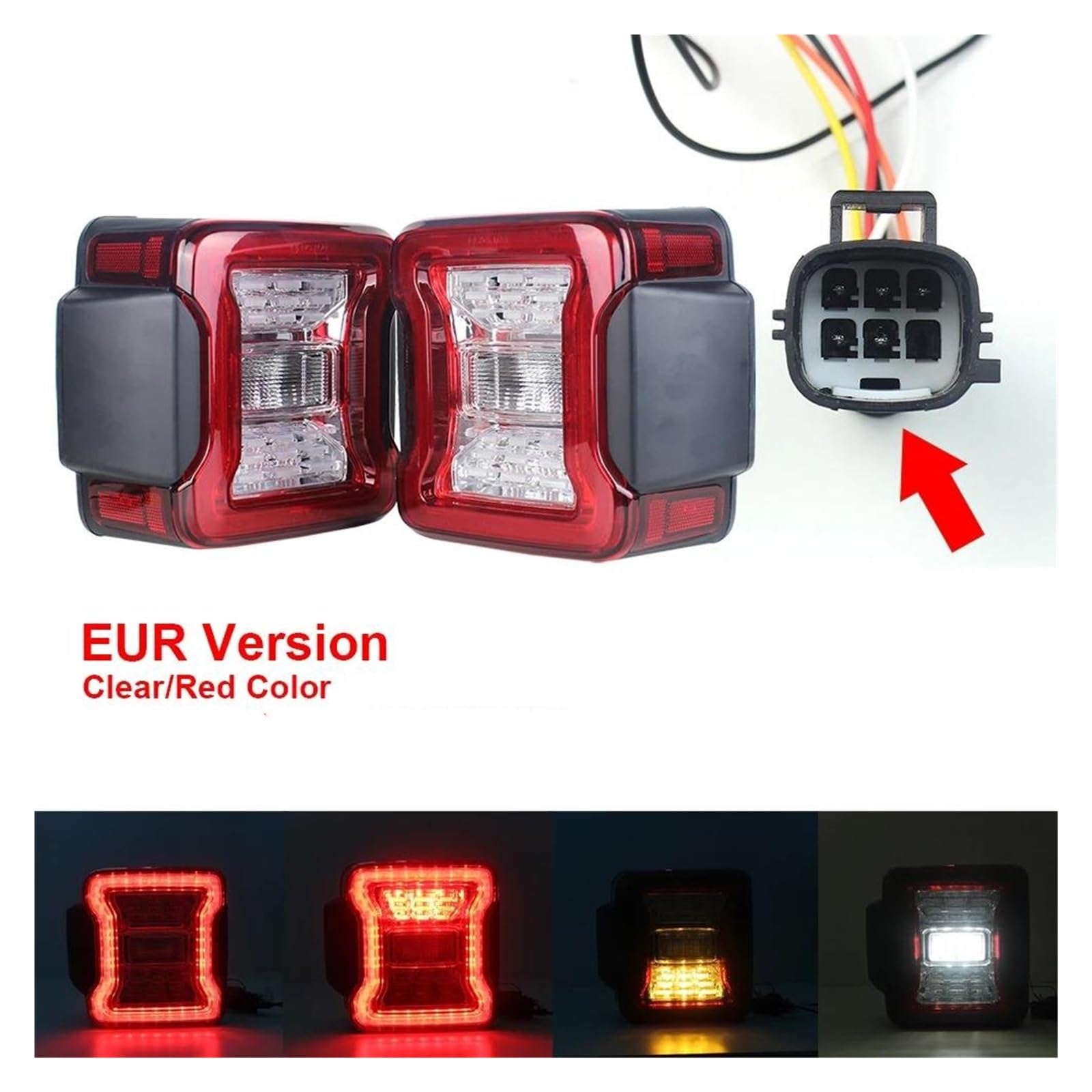 Luz Trasera para Jeep Wrangler JK 2007-2018. Conjunto de Luces traseras: Luces de Freno, luz de Marcha atrás, Luces diurnas LED (versión Europea Transparente).