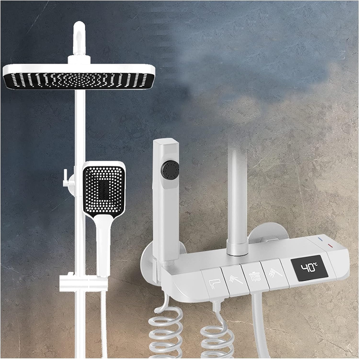 Tbddsd Bianco Bathroom Shower Heads, Rain Shower Head With Handheld Spray, Tub Faucets Sets, Bidet Sprayer And 1.5M Hose, Exposed Faucet Set,Grey(Bianco)